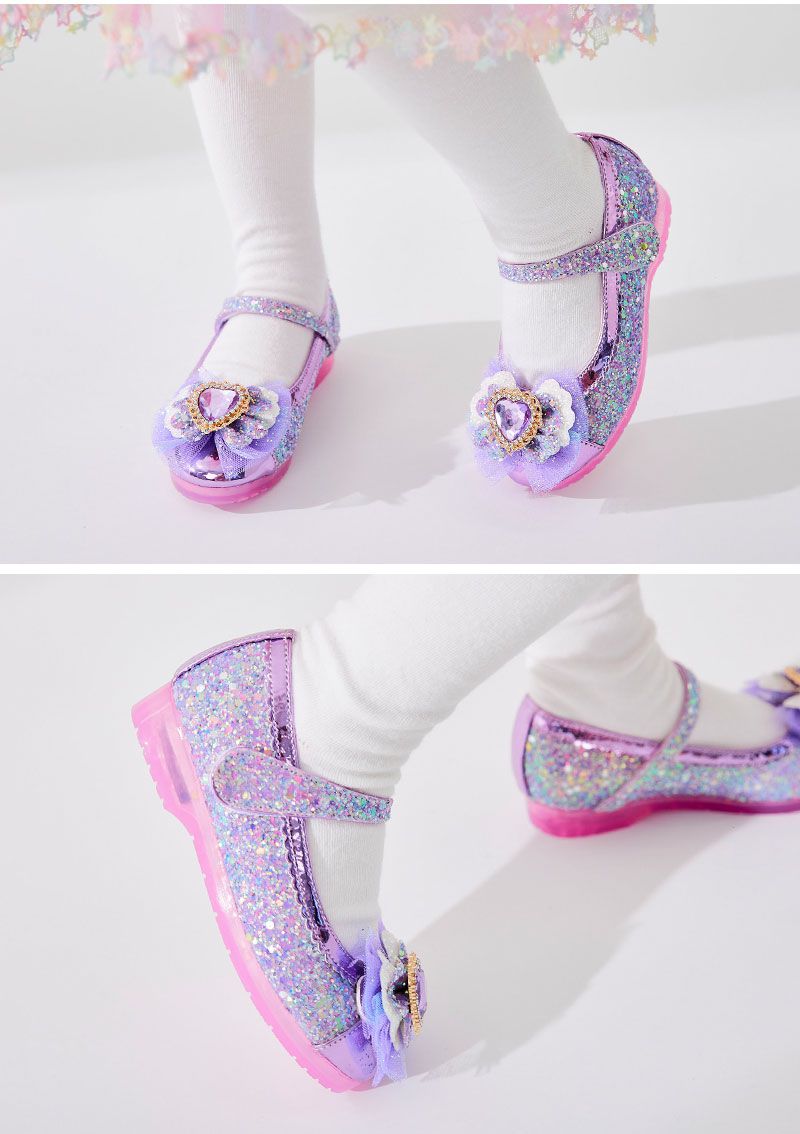 韓國 OZKIZ - (LED)愛心鑽點綴蝴蝶結亮片皮鞋-紫