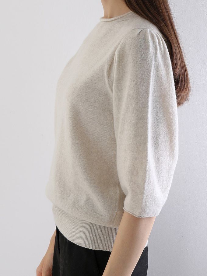 韓國女裝連線 - 不刺膚！喀什米爾羊毛七分袖針織上衣-燕麥 (FREE)