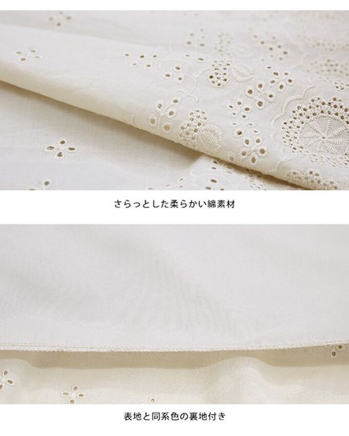 日本 BLUE EAST - 100%棉 下擺精緻蕾絲泡泡短袖洋裝-白