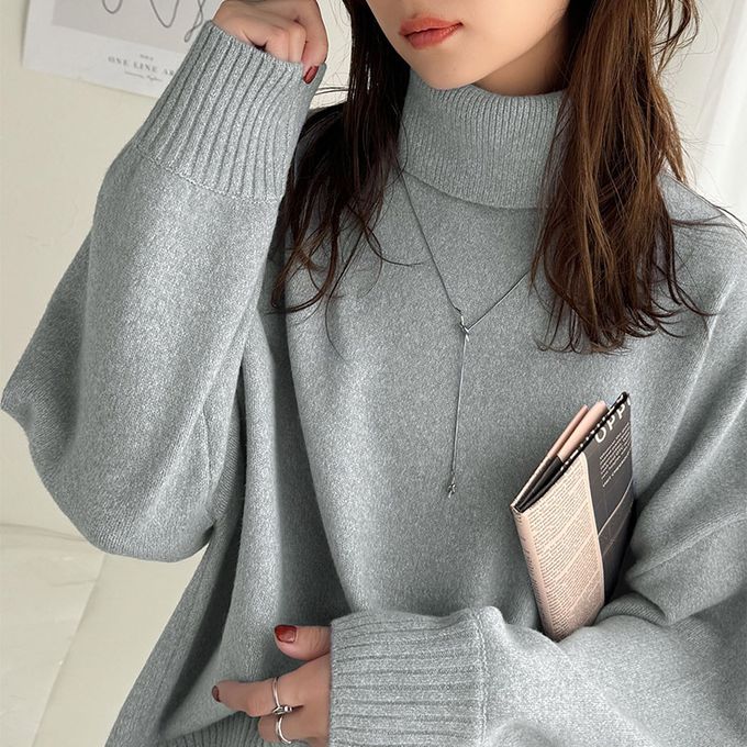 日本 Classical Elf - 氣質簡約開叉高領毛衣-象牙白