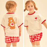 韓國 Care Bears - 聯名款愛心熊格紋短袖套裝-紅