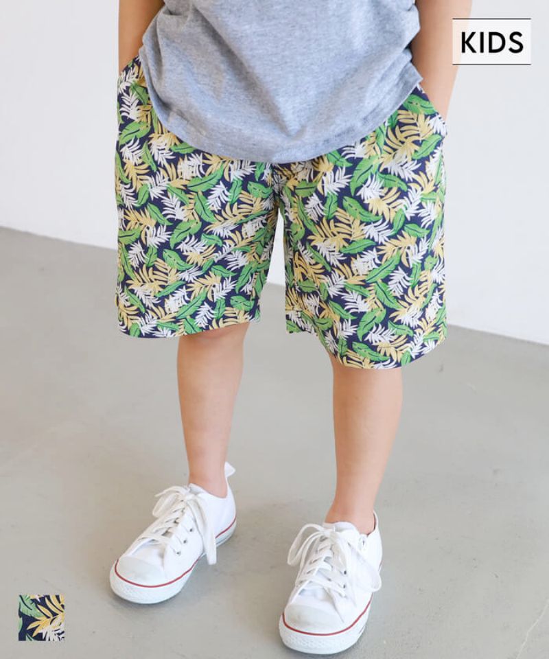 日本 COCA - 夏日風情熱帶樹葉短褲-孩子-黃綠