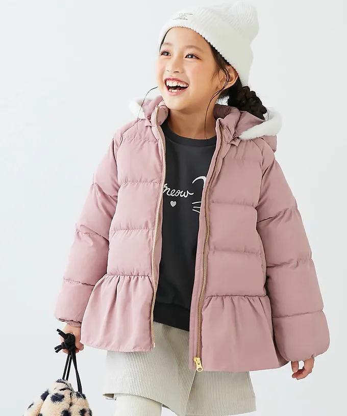 日本 devirock - 甜美下擺輕暖纖維羽絨外套(毛帽可拆)-炭灰