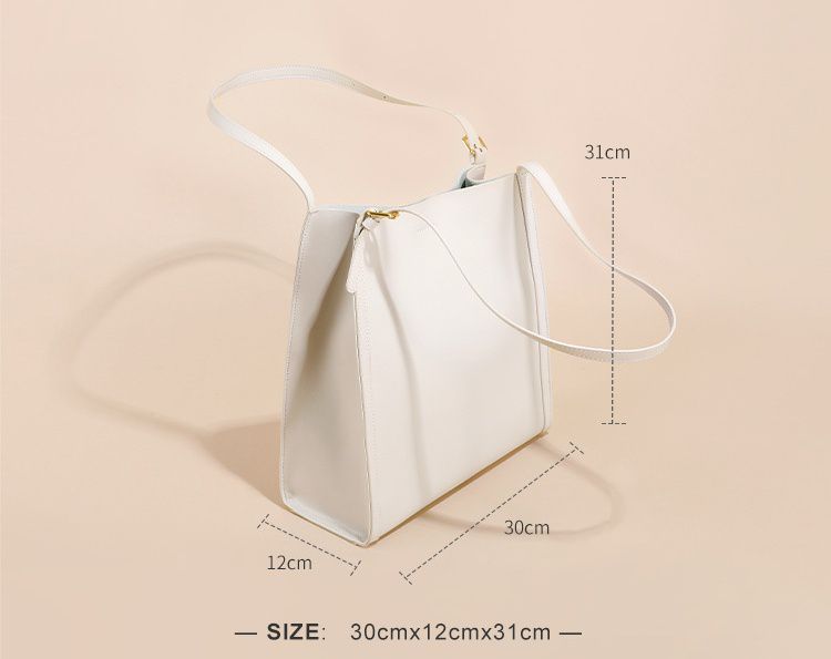 真皮大容量單肩托特包-卡其色 (30x12x31cm)