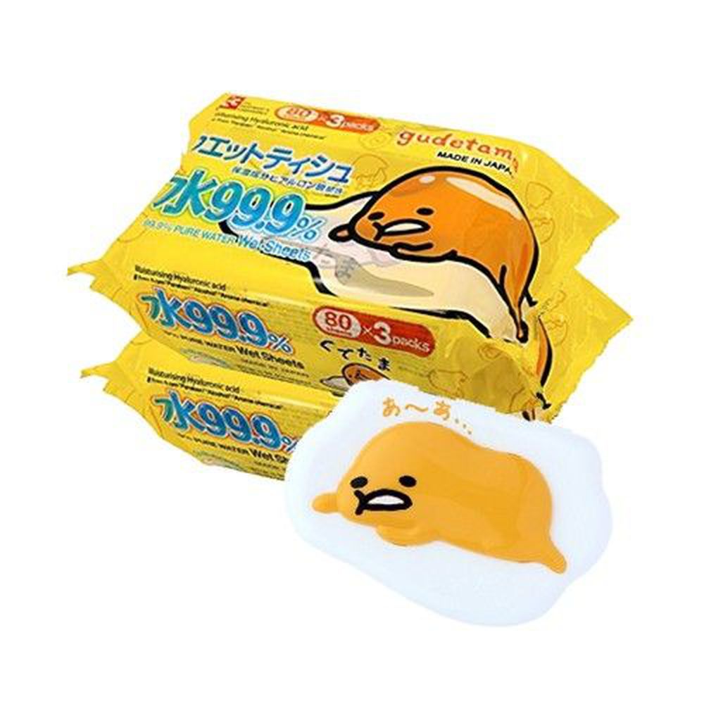 日本 LEC - 純水 99.9% 濕紙巾外出超值組-ぐでたま 蛋黃哥-造型紙巾蓋x1+80抽x6包