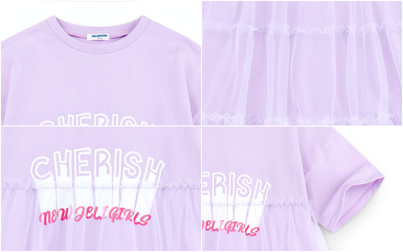 韓國 Jelispoon - 拼接網紗洋裝-淺紫