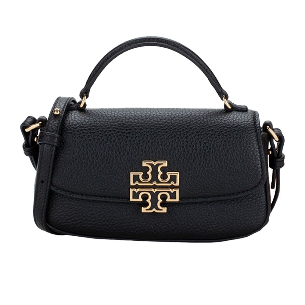 TORY BURCH - 雙T-LOGO翻蓋皮革造型斜背包 (黑)