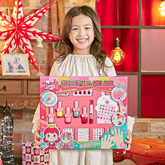 韓國PINKY - 韓國兒童指甲美容裝扮套裝組-指甲油與潤唇膏顏色隨機搭配