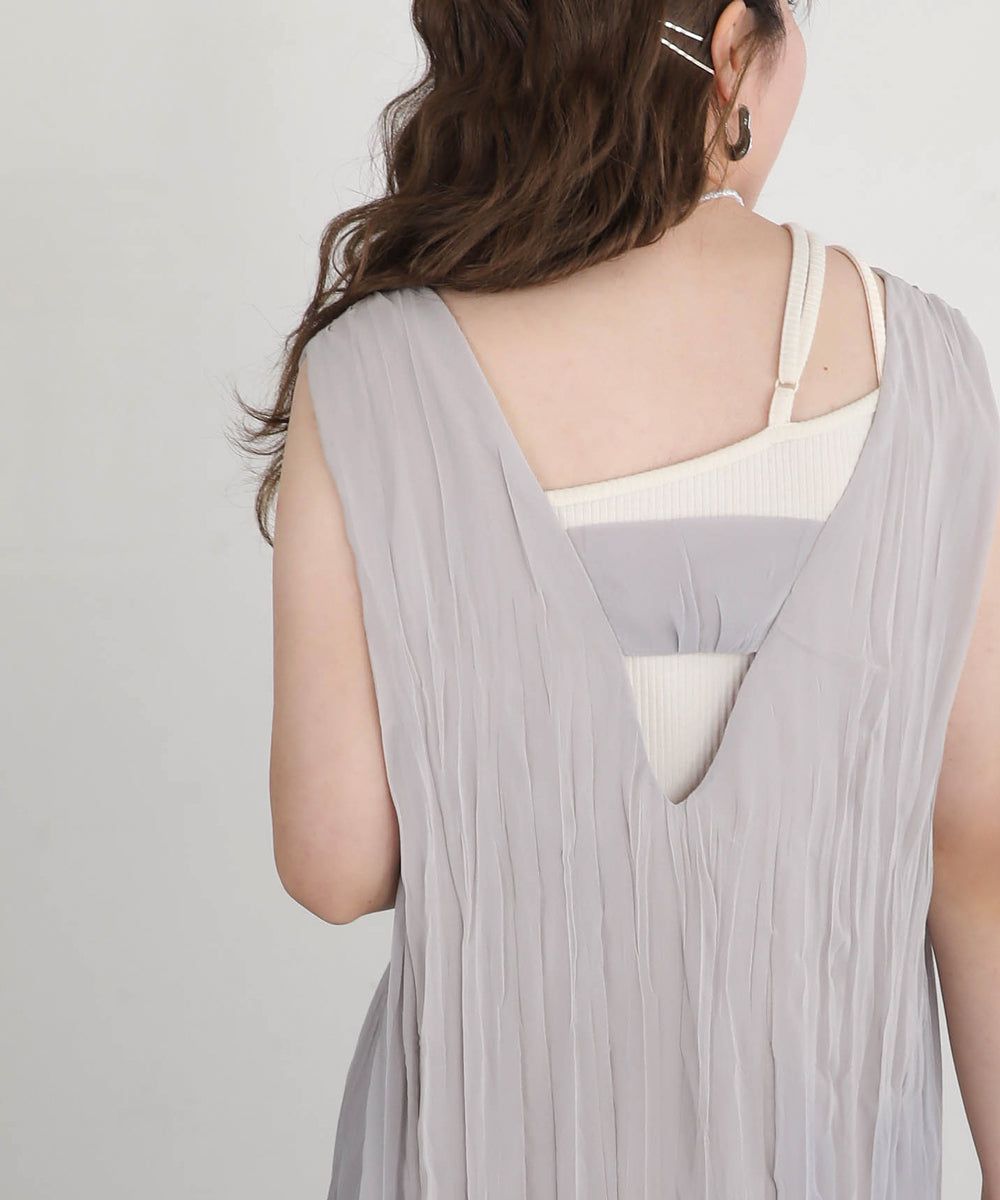 日本 Bab - V領浪漫飄逸無袖洋裝-米杏