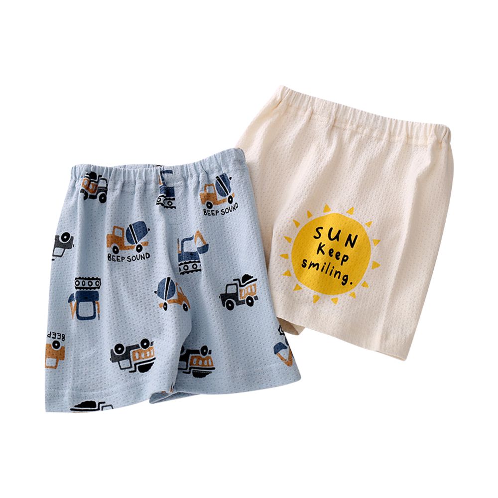 2件入-兒童短褲 五分褲 男童短褲 女童短褲-太陽工程車2件組