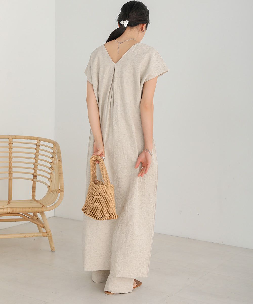日本 Bab - 2WAY質感棉麻法式袖洋裝-米杏