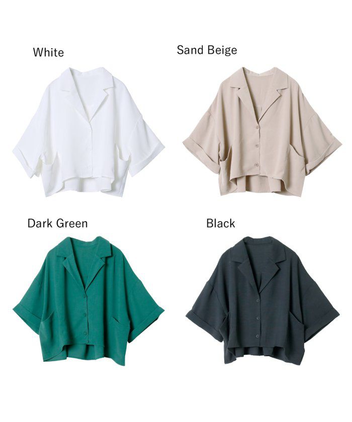 日本 Rejoule - 顯瘦前短後長五分袖寬版口袋襯衫-杏 (M(Free size))