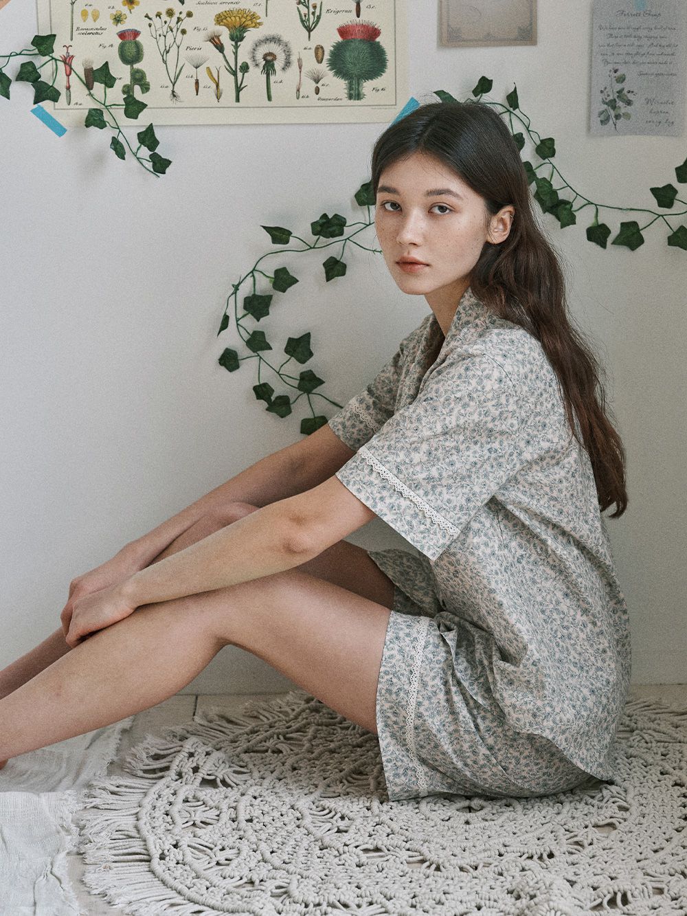 韓國 ULLALA - 滿版碎花短袖睡衣(兩件式) (FREE)