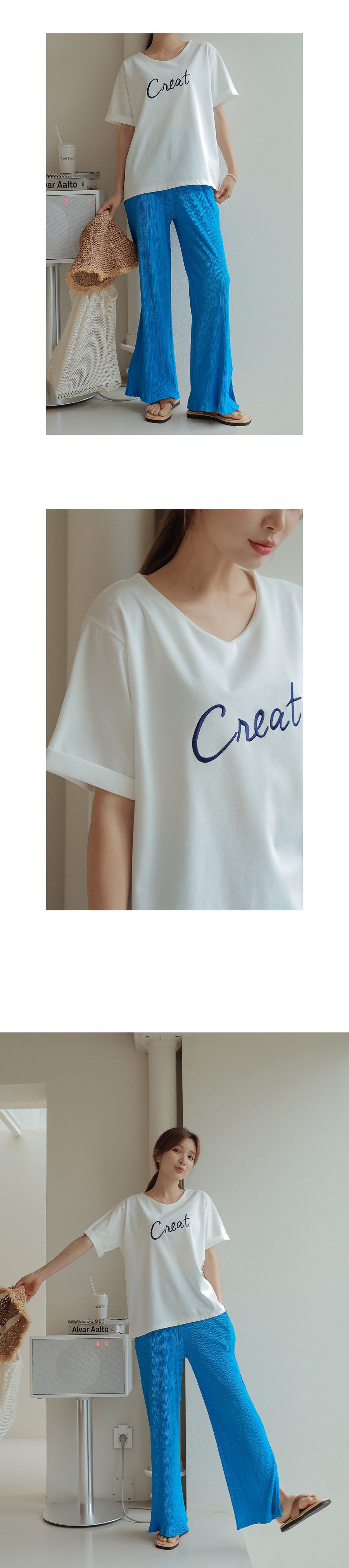 韓國 Urbantheroom - CREAT文字長板捲袖上衣-象牙白 (Free)