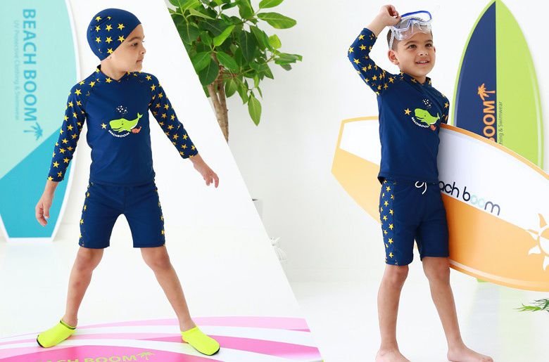 韓國 Beach Boom - UPF50+長袖泳裝/泳衣-噴水鯨魚