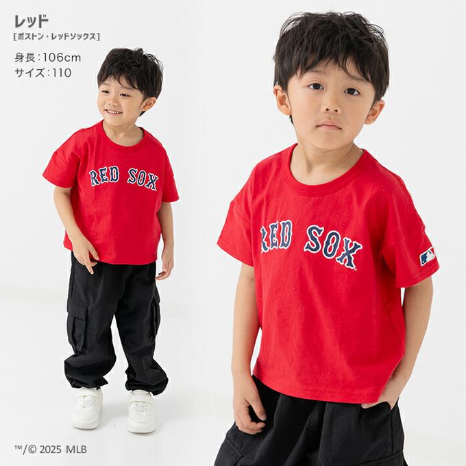 日本 Chil2 - MLB聯名 100%棉落肩短袖上衣-波士頓紅襪-紅