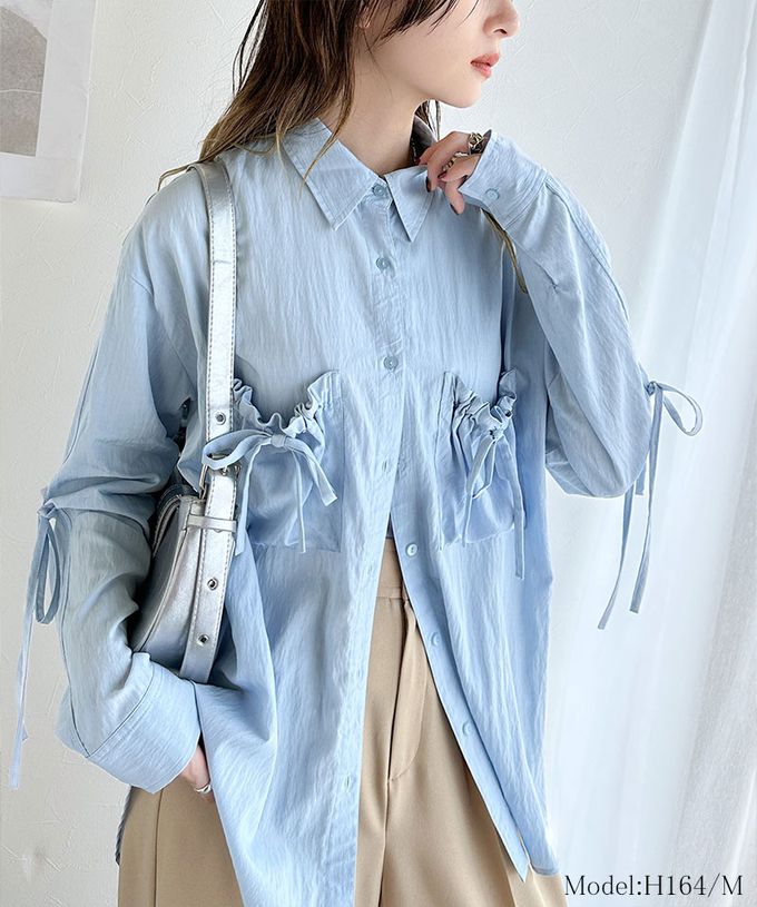 日本 Classical Elf - 大人的可愛感綁帶寬版襯衫-灰