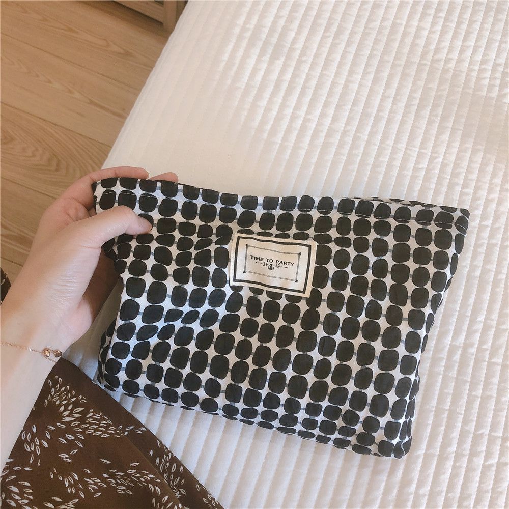 時尚幾何棉布小包/收納包-方形幾何-橘色 (27x18x5cm)