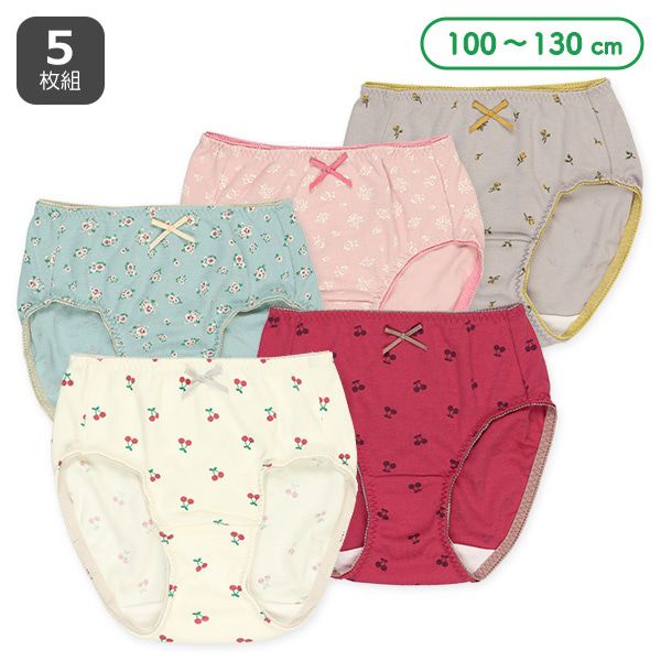 日本西松屋 - 棉混透氣女孩內褲5件組-碎花櫻桃