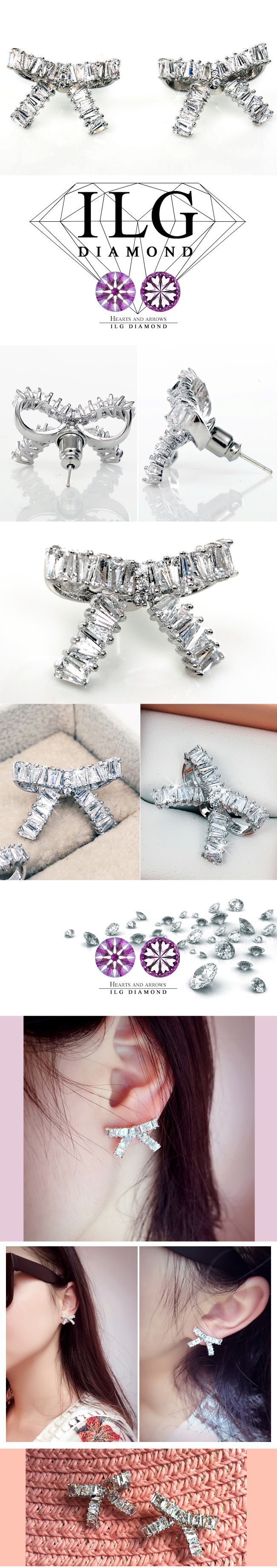 美國ILG鑽飾 - 甜蜜華爾滋款耳環 甜心絕美蝴蝶結設計-鑽飾第一品牌 唯一永久保固鑽體的名譽商家【ER079】-加贈高級珠寶級絨布盒1個-s925純銀外層電鍍頂級白K金，可戴著洗澡-耳環整體尺寸：約1.5cm*2cm