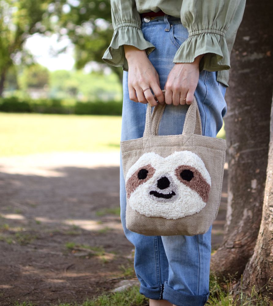 日本 TOMO - 可愛動物刺繡帆布包/提袋-柴犬-芥末 (29×21×D10cm)