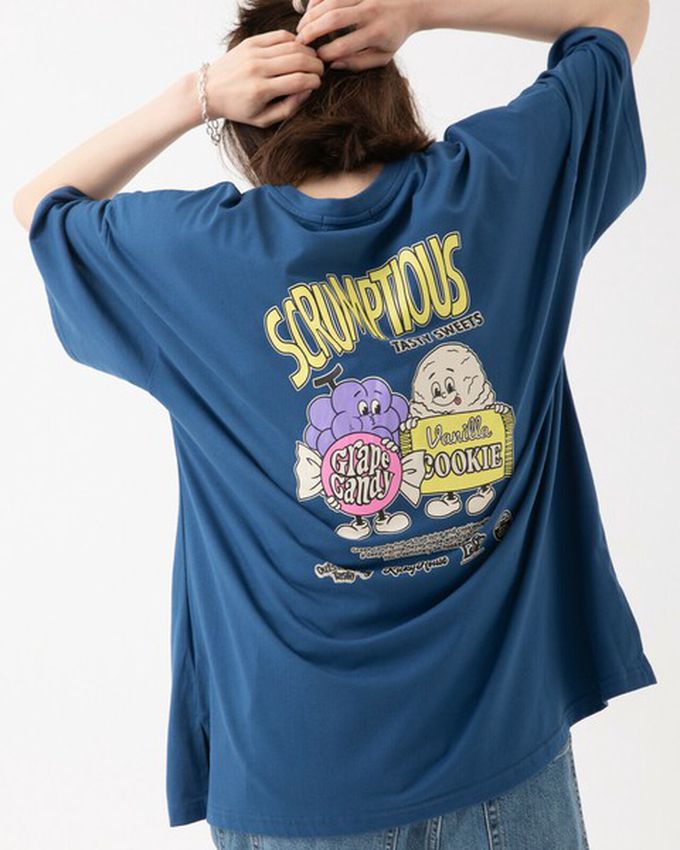 日本 gleam - 美式復古糖果印花寬大風短袖T恤-黃