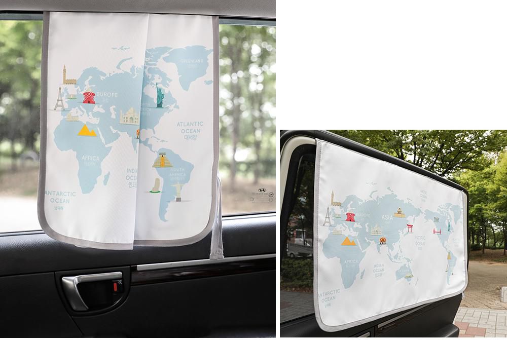 韓國 Bebe Deco - 三層遮光磁鐵遮陽窗簾-世界地圖 (65*45cm)