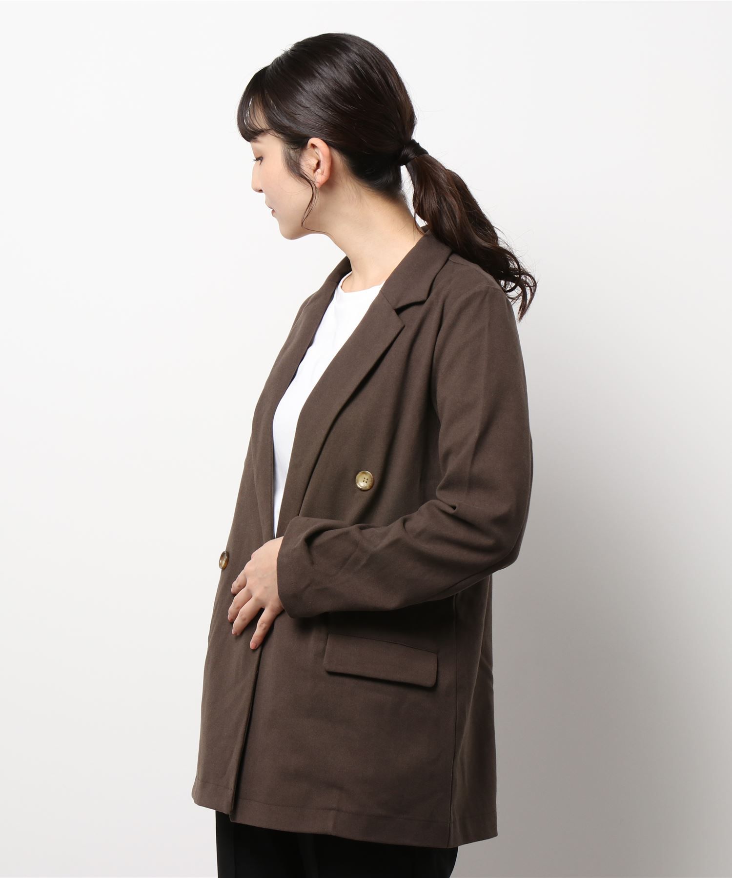 日本 Riche Glamour - 雙排釦西裝外套-深咖啡