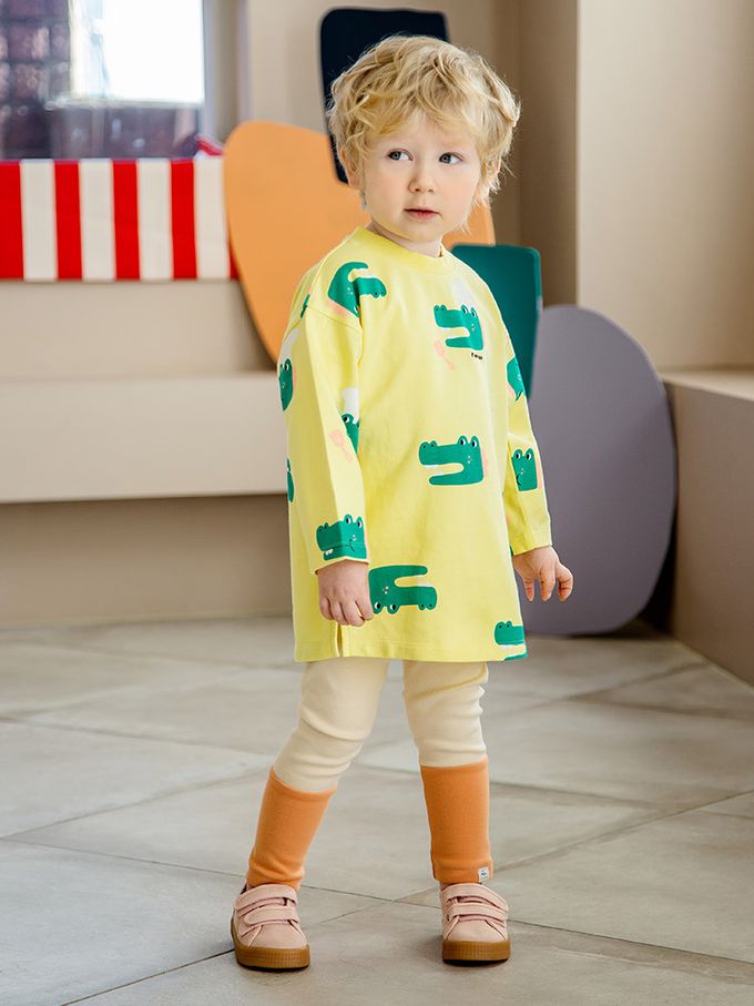 韓國 Pimpollo - 滿版鱷魚廚師長版套裝-黃X米