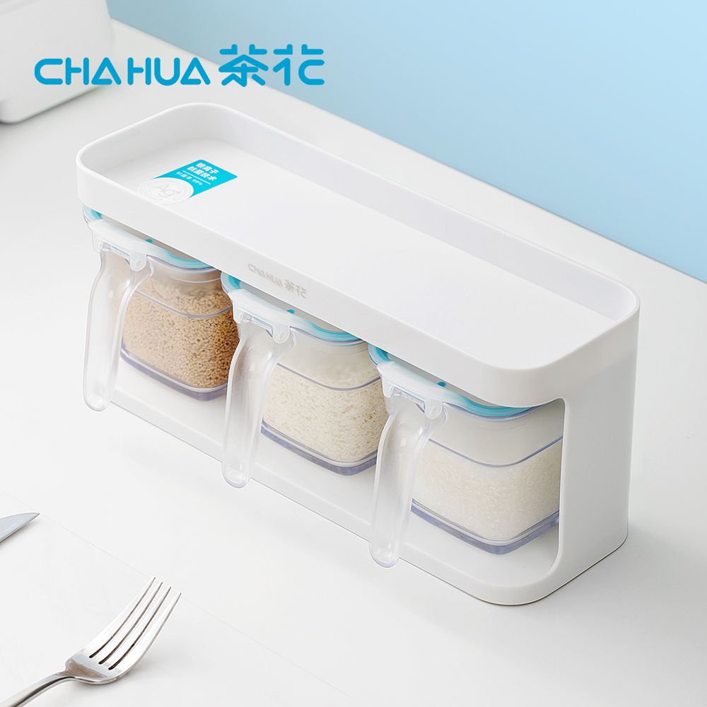 茶花CHAHUA - Ag+銀離子抗菌按壓式調味料盒收納組(附匙)
