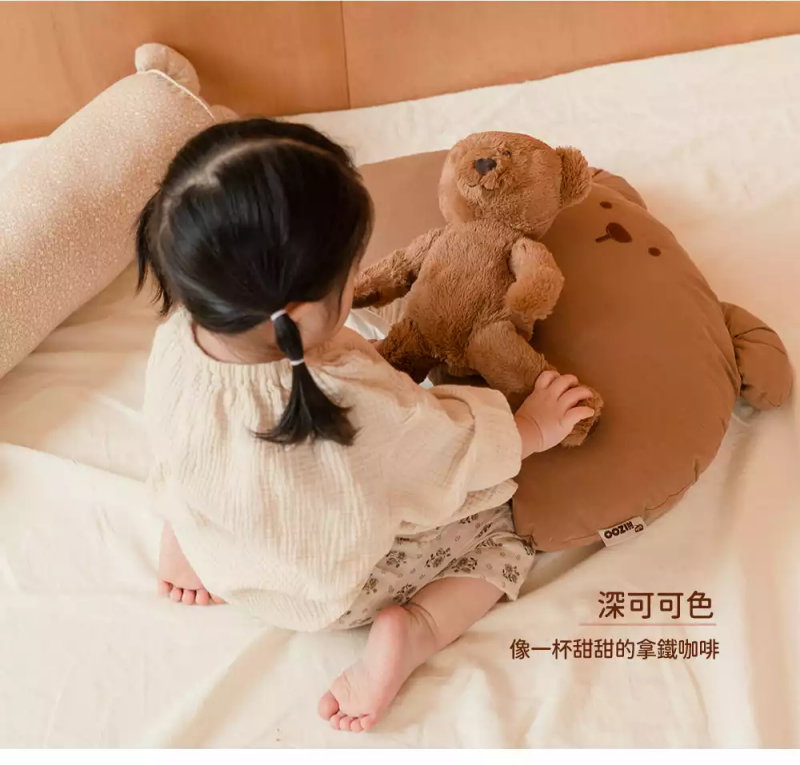 韓國 Hello HiZoo - 手工製動物造型純棉柔感兒童枕套-Hi Bear-深可可 (50x30cm)