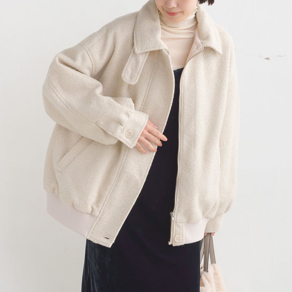 翻領休閒柔軟毛圈感保暖外套-象牙白
