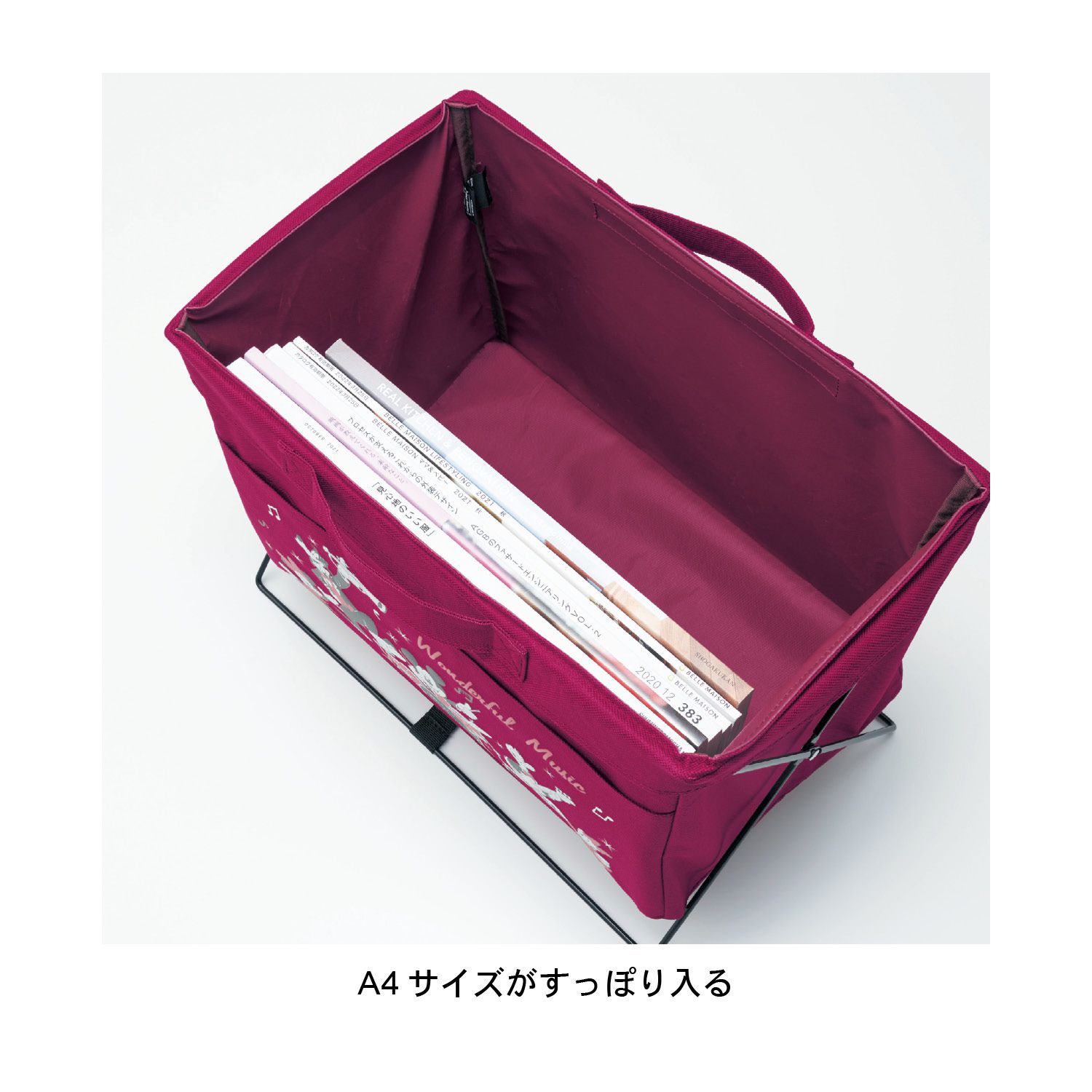 日本千趣會 - 迪士尼 書報雜誌收納架-米奇好朋友樂團-酒紅 (34x20x29.5cm)