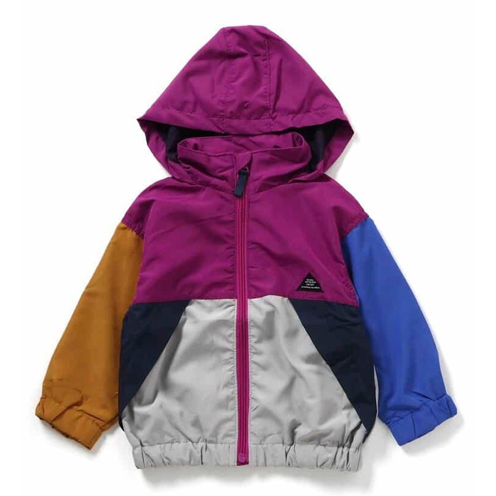 防潑水 輕量風衣外套(帽可收)-撞色-紫X藍X橘