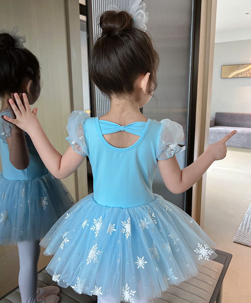 短袖造型公主裙/芭蕾舞裙-冰雪亮片-藍色