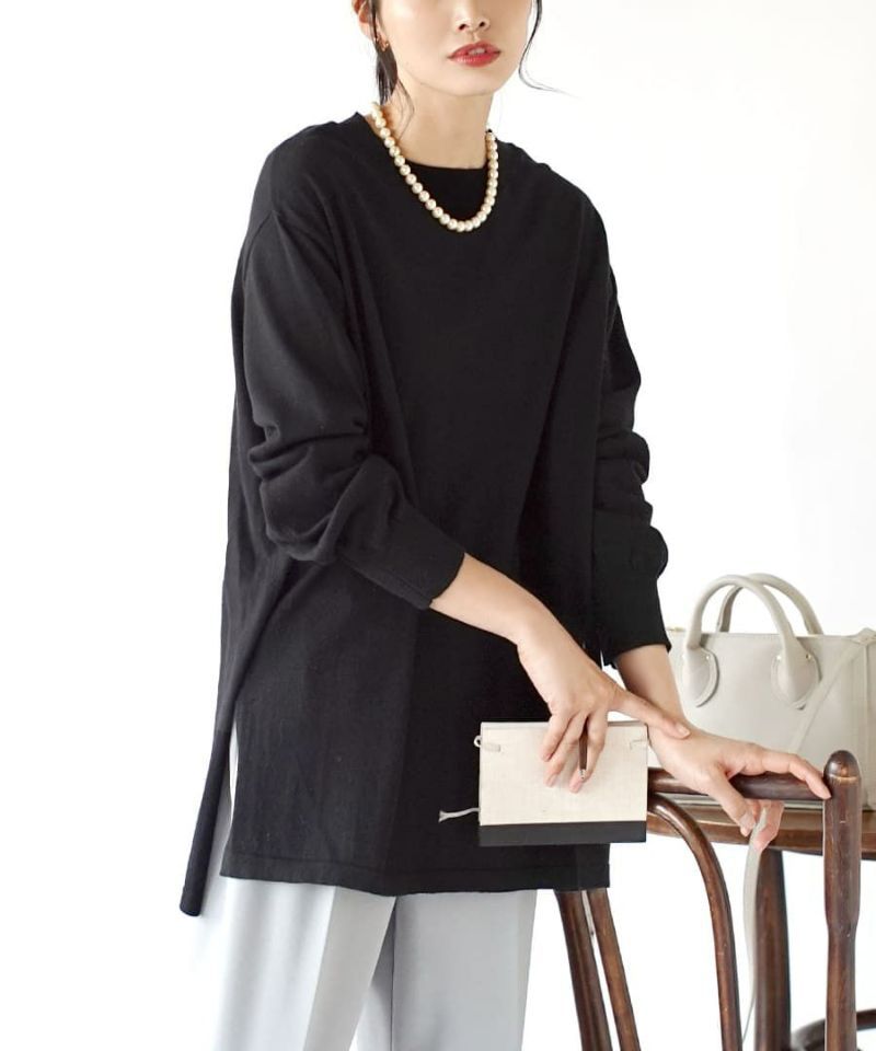 日本 zootie - 純棉薄針織百搭長袖上衣-黑