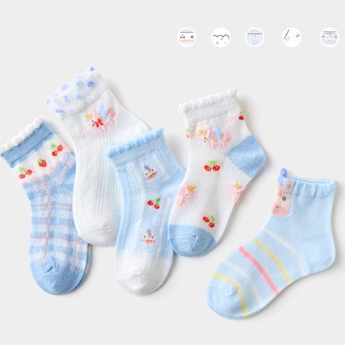腳ㄚ子 - 幼/兒童透氣網眼襪 童襪 襪子 棉襪 兒童襪-清爽藍花