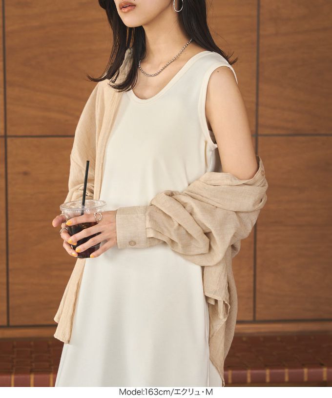 日本 Kobe Lettuce - 簡約素色修身U領無袖洋裝-(可選長度)-咖啡