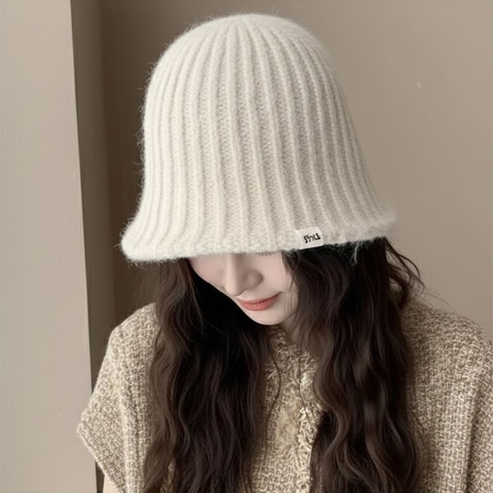 標籤點綴針織素色漁夫帽-象牙米 (F)