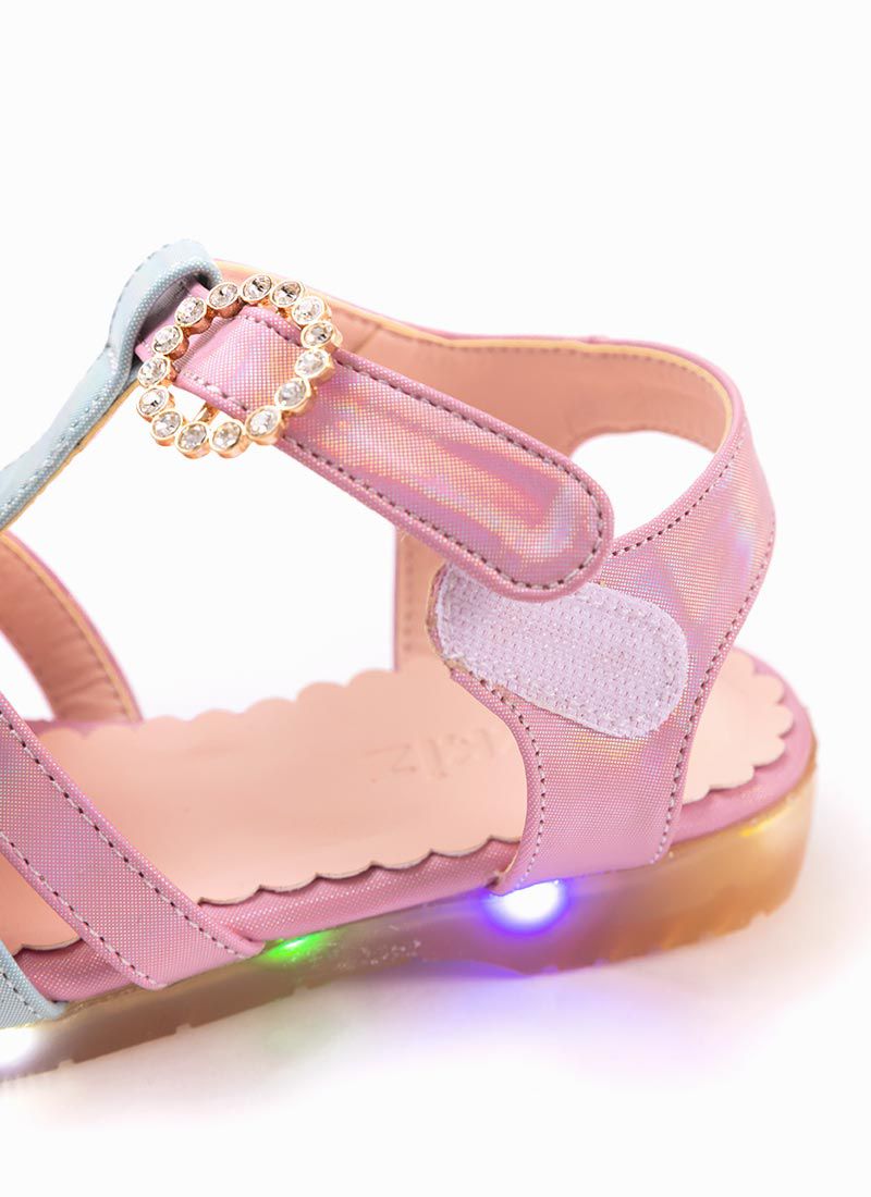 韓國 OZKIZ - (LED燈)水晶愛心蝴蝶結魔鬼氈涼鞋
