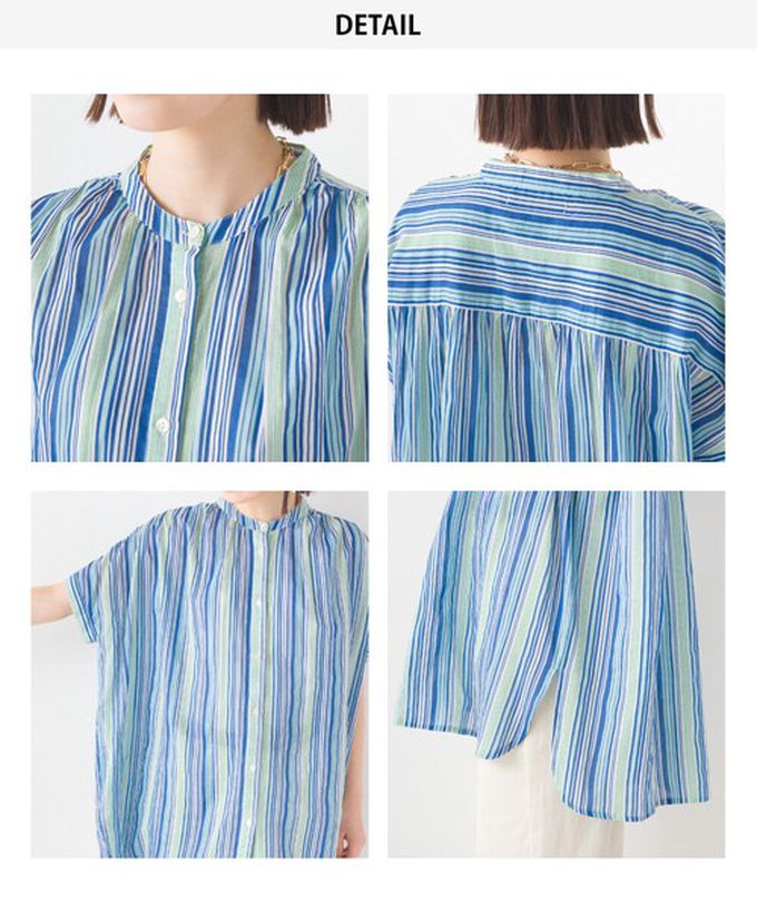 日本 OMNES - 100%印度棉 夏日印花休閒長版襯衫-淺棕條紋