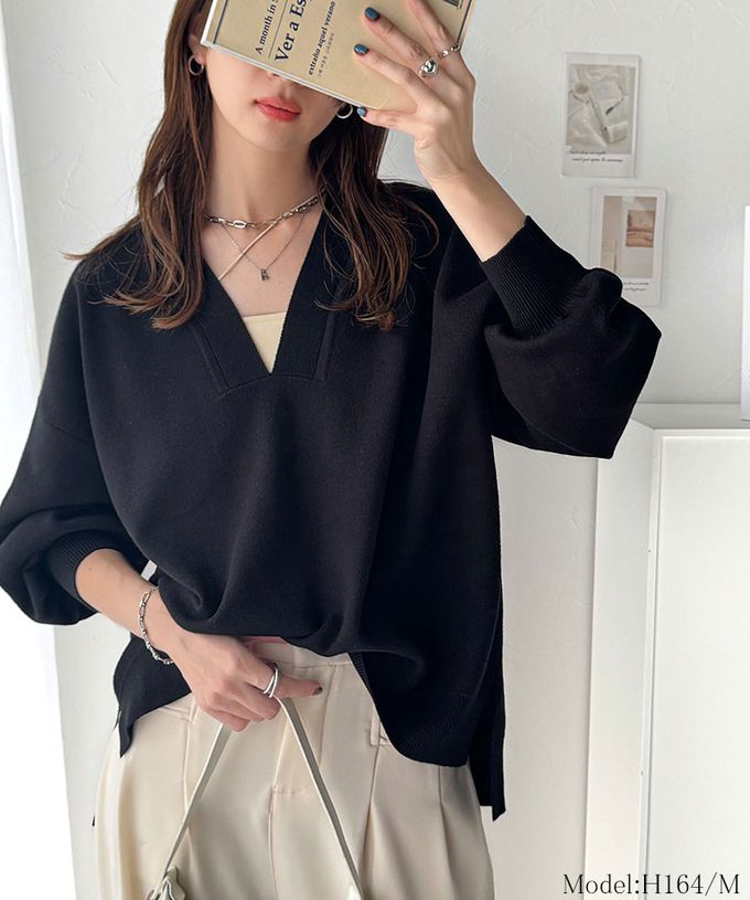 日本 Classical Elf - 俐落深V都會感柔軟針織上衣-粉紅