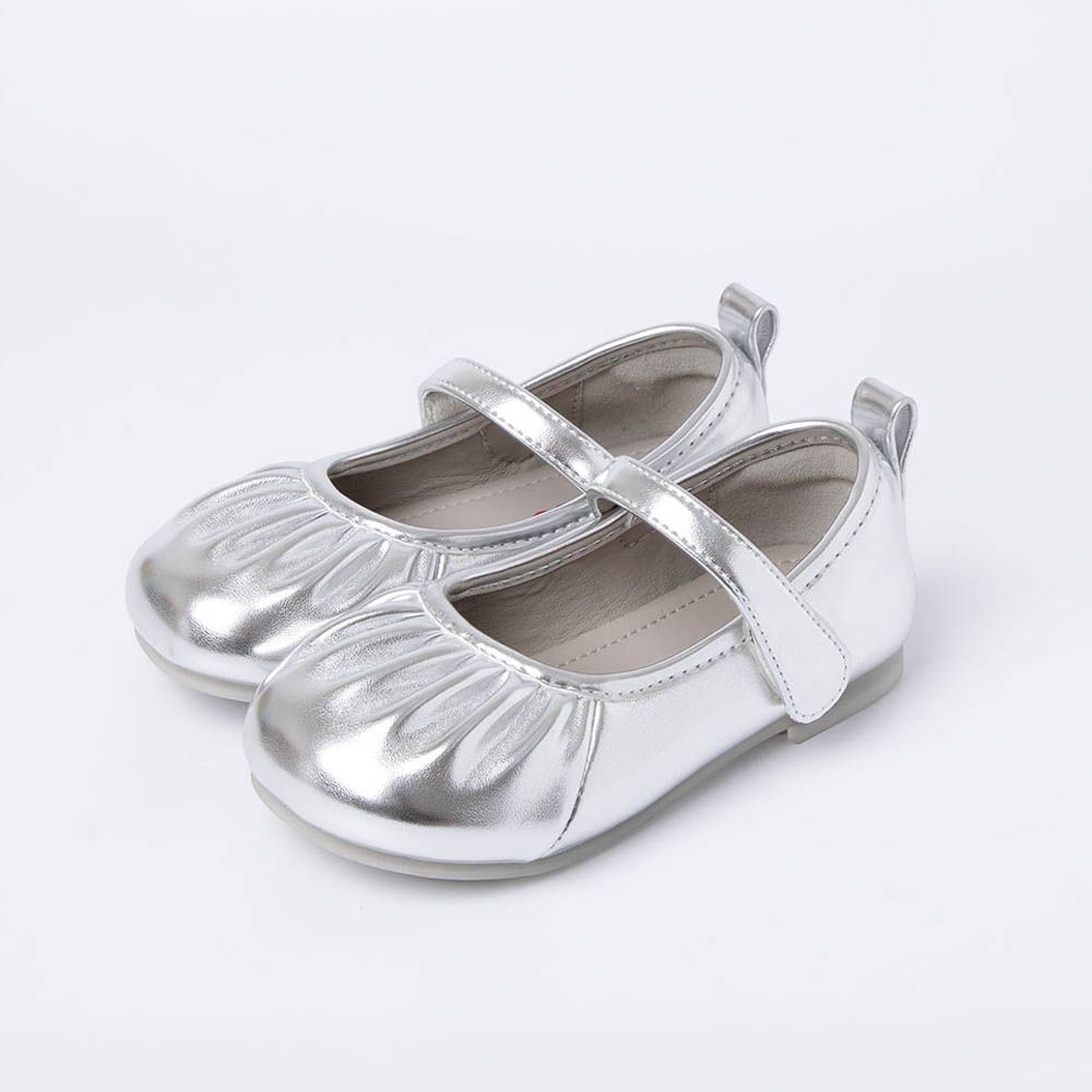 時尚光澤皺摺圓頭娃娃鞋/皮鞋-銀