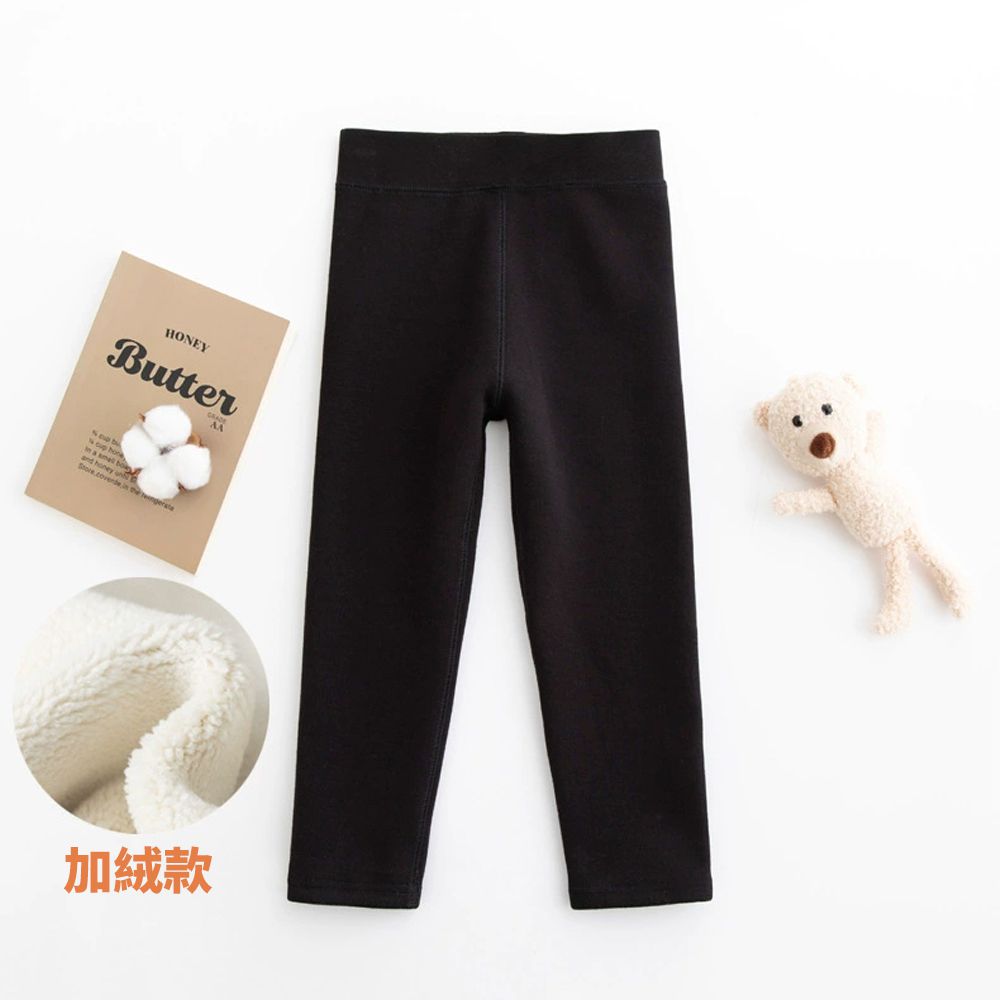 加絨腰鬆緊保暖內搭褲-百搭素面-黑色