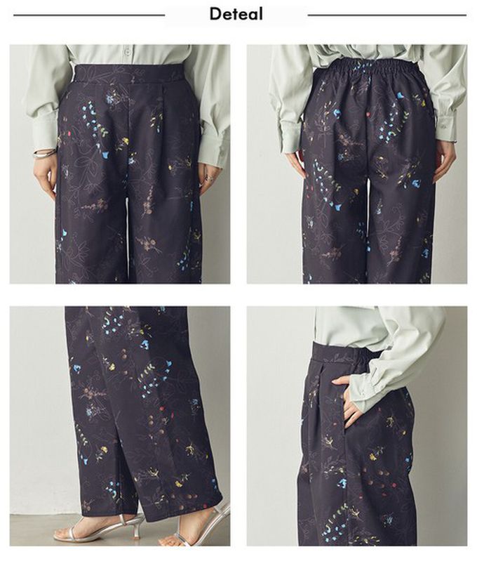 日本 Sans Souci 34+ - 優美花卉鬆緊舒適寬褲-海軍藍