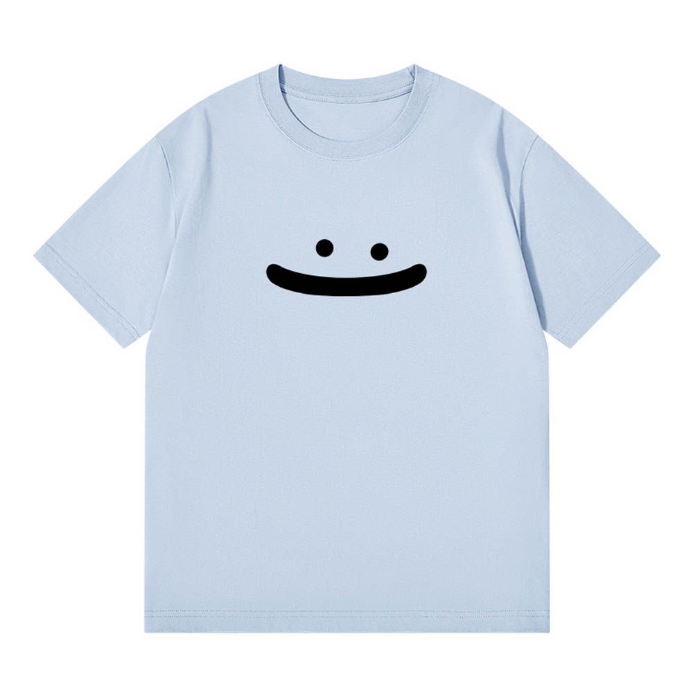 純棉寬版印花T恤-大笑臉-藍色