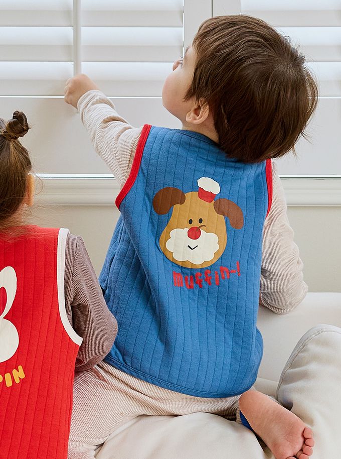 韓國 Cordi-i - 3層鋪棉保暖背心-瑪芬狗狗-藍
