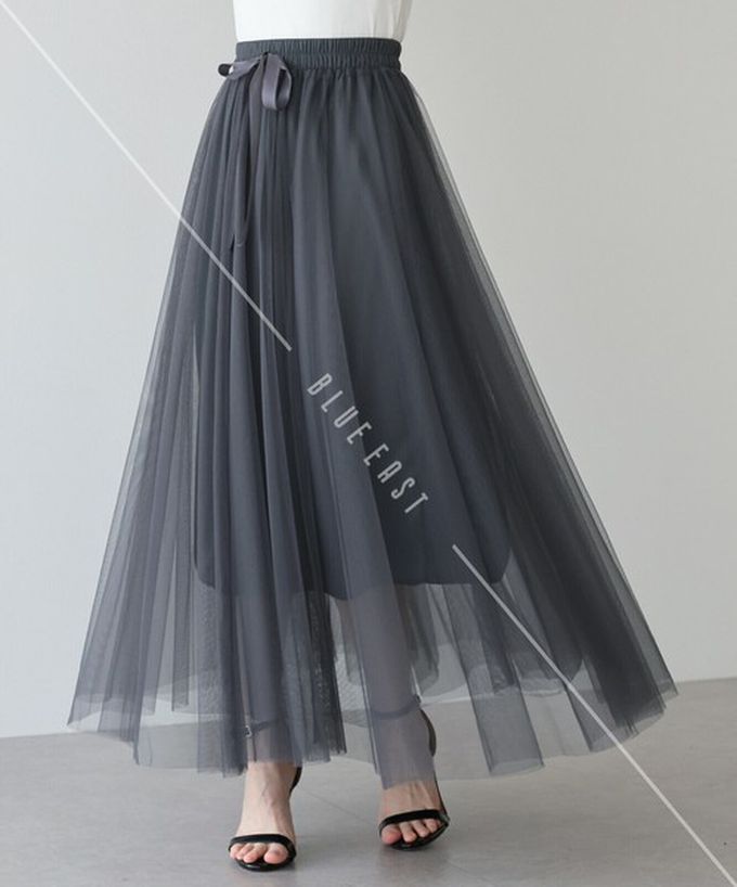 日本 BLUE EAST - 浪漫豐盈蝴蝶結綁帶薄紗裙-素色-黑