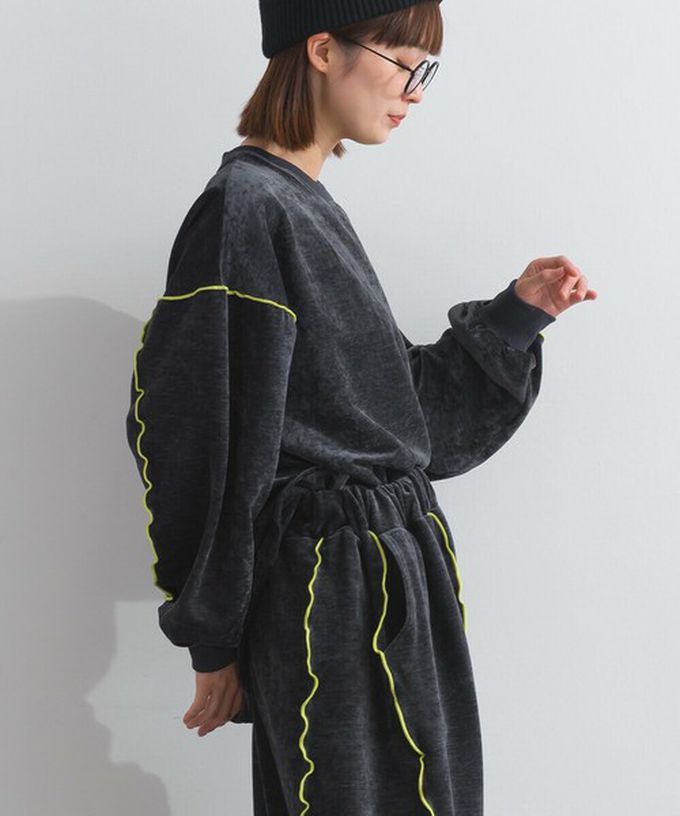 日本 Lupilien - 木耳縫線休閒絨面長袖上衣-煙燻粉