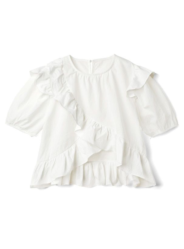 日本 GRL - 不規則層次荷葉邊短袖上衣-水藍